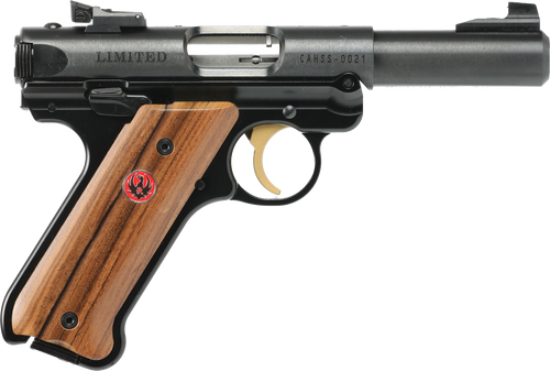 Ruger Mark IV Limited 22 LR, 4″ Barrel, Blued Frame, Smooth Rosewood Grip, 10rd