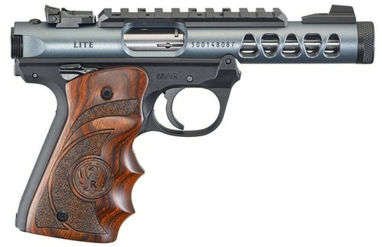 Ruger Mark IV Lite, 22/45 22LR, 4.4″ Barrel, Polymer Frame, Diamond Gray Finish, Wood Laminate Grips, 10Rd Mag