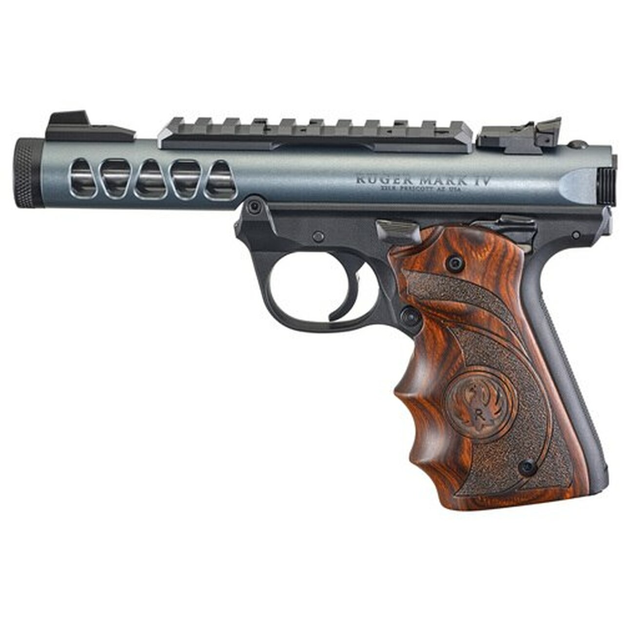 Ruger Mark IV Lite, 22/45 22LR, 4.4″ Barrel, Polymer Frame, Diamond Gray Finish, Wood Laminate Grips, 10Rd Mag