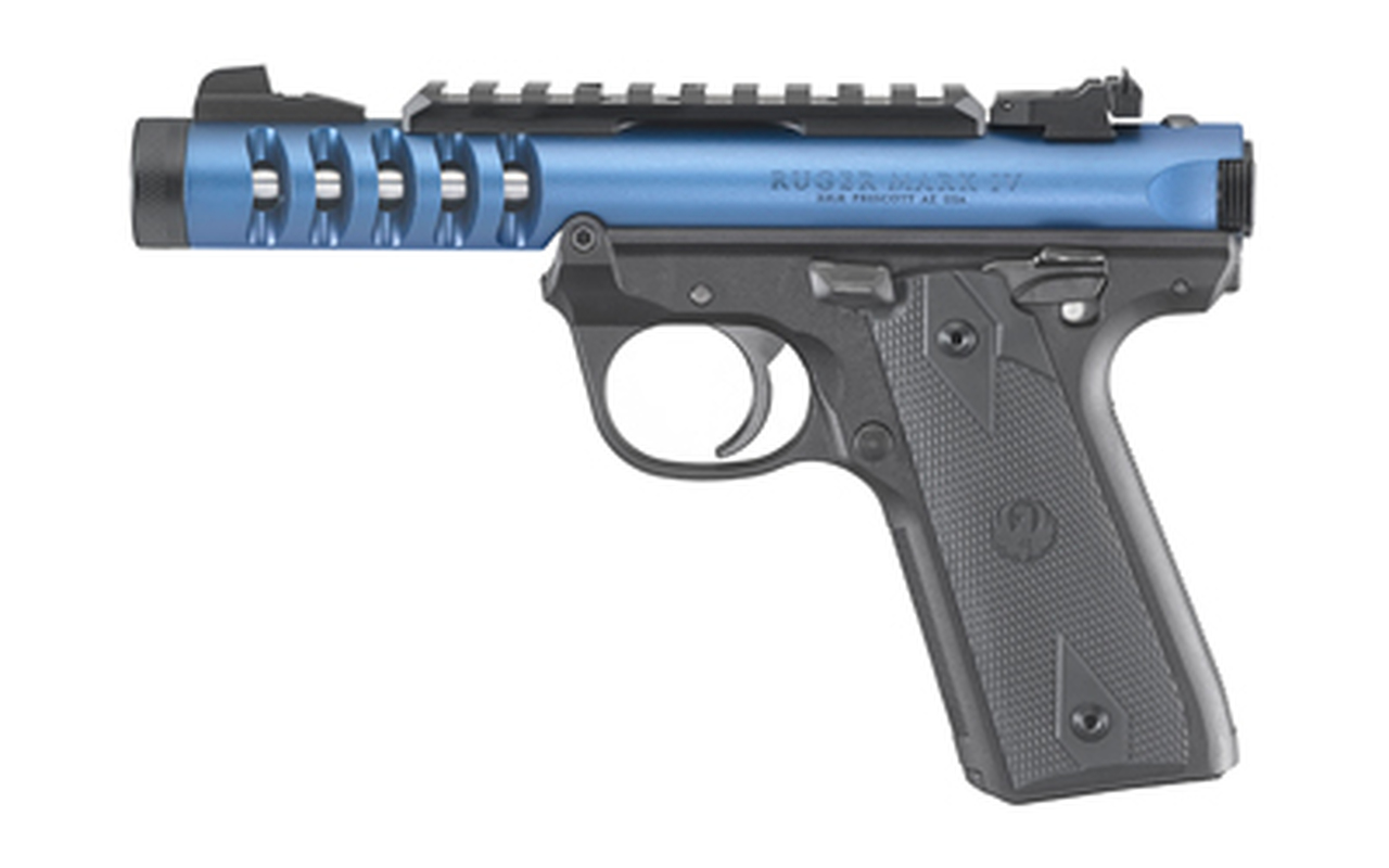 Ruger, Mark IV Lite, 22/45 22LR, 4.4″ Threaded Barrel, Polymer Frame, Blue Anodized Finish, Checkered Grips, Adjustable Rear Sight, 10Rd