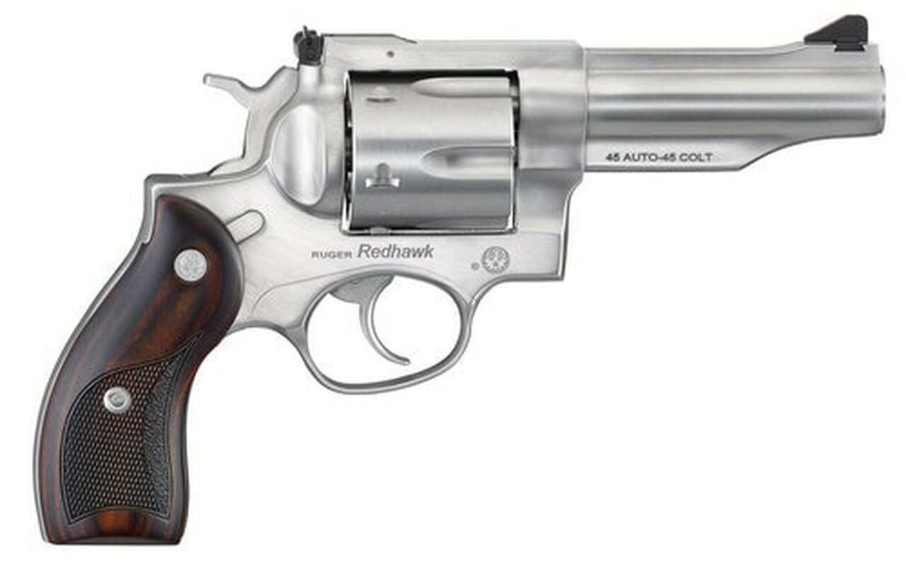 Ruger Redhawk, 45 ACP / .45 Colt, 4.2″ Barrel, 6rd, Satin Stainless, Wood Grips