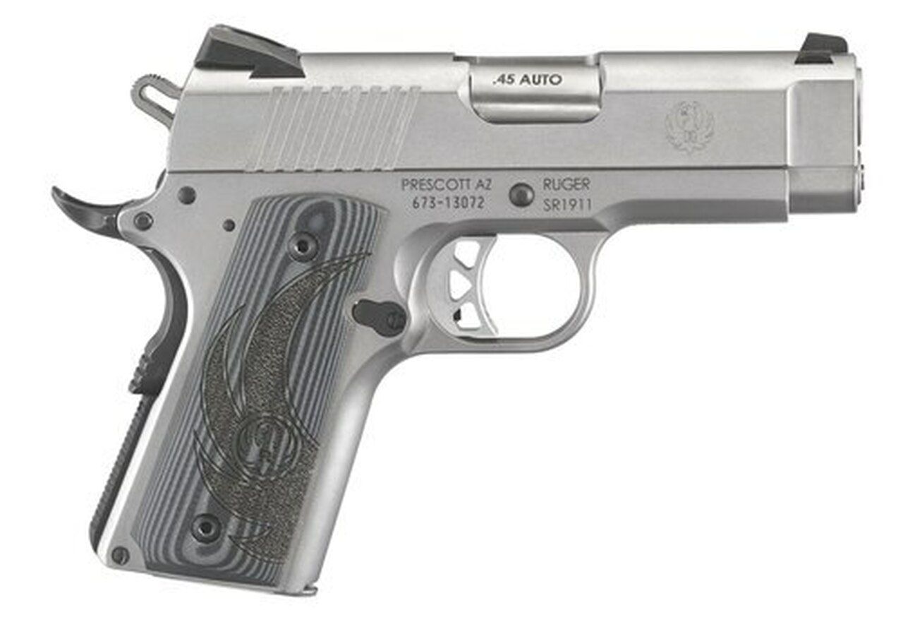 Ruger SR1911 45 ACP, 3.6″, Gray G10 Grips, Stainless Steel, 7rd
