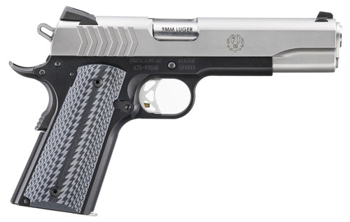Ruger SR1911 9mm, 5″ Barrel, Stainless Slide, Black G10 Grips, 9rd