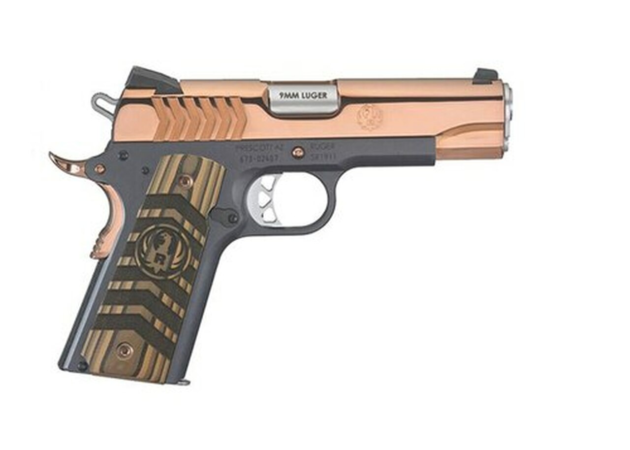 Ruger SR1911 Commander 9mm, 4.25″ Barrel, Black Nitride, Polished Rose Gold, 9rd Mag