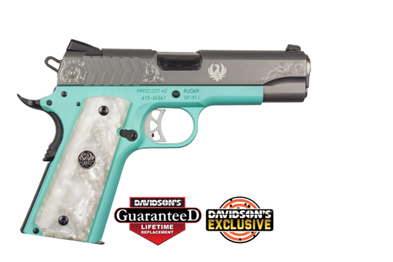 Ruger SR1911 Commander 9mm, 4.25″ Barrel, Lightweight Robin Egg/SS Finish, 9rd Mag