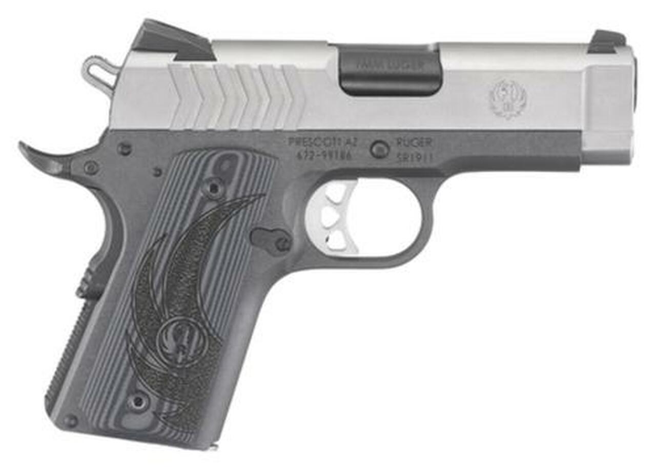 Ruger SR1911 Officer 9mm 3.6″ Barrel Stainless Steel Novak Sights G-10 Grip 10rd Mag