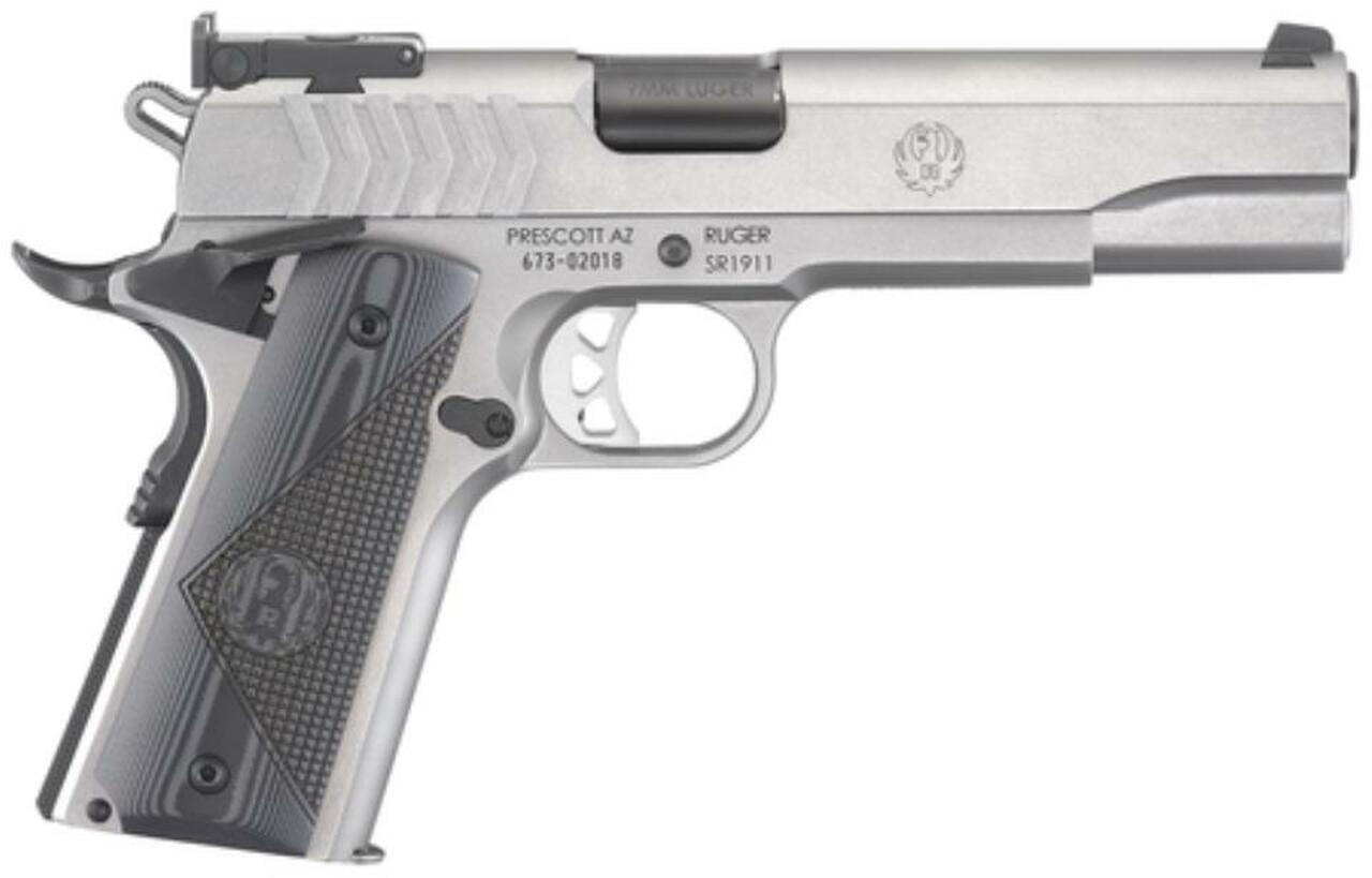 Ruger SR1911 Target 9mm 5″ Barrel Adjustable Sights Checkered G-10 Grips 9rd Mag