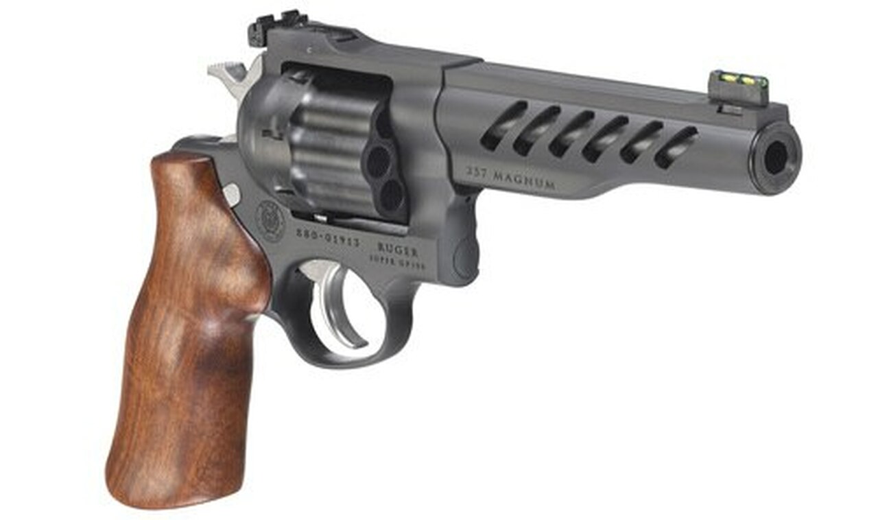 Ruger Super GP100 357 Mag/38 Spec 5.5″ Barrel Hogue Hardwood Grip Black PVD Finish, 8 Round