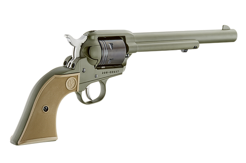 Ruger Wrangler 22 LR, 6″ Barrel, Olive Drab Green Cerakote, Flat Dark Earth Grip, 6rd