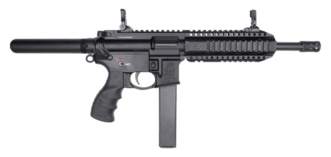 SAR 109T AR-9 Pistol 9mm, 8.6″ Barrel, Flip-Up Sights, Black, 3x 30rd Mags