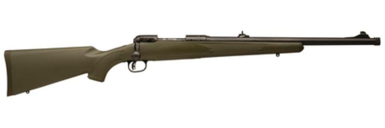 Savage 11/111 Hog Hunter Bolt 338 Win Mag 20″ Threaded Barrel, Green Synthetic Stock Black