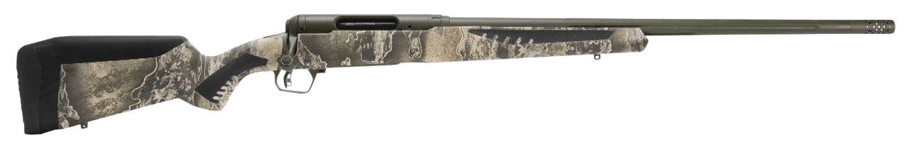 Savage, 110 Timberline, Bolt, Rifle, 6.5 Creedmoor, 22″ Threaded Barrel, Omni-Port Muzzle Brake, Olive Drab Green Cerakote Finish, Realtree Excape AccuFit Polymer Stock, AccuTrigger, Right Hand, 4Rd