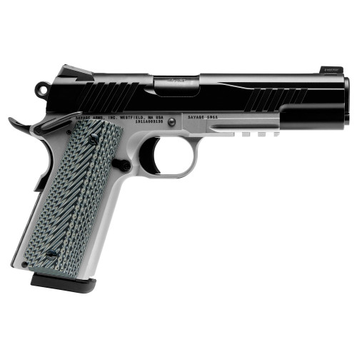 Savage 1911, 5″ Barrel, Silver Frame, Black Slide, Picatinny Rail, 10rd