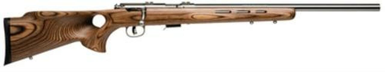 Savage 93 BTVS, 22 WMR, 21″ Heavy Barrel, Stainless Steel Barrel and Action, Brown Laminate Wood Stock, 5Rd, Detachable Box Magazine