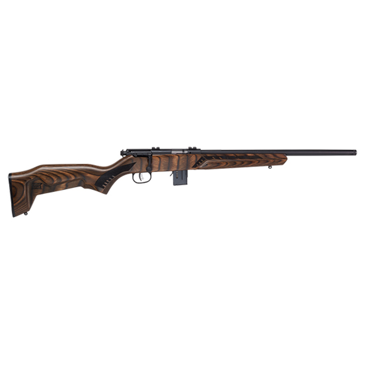 Savage 93 Minimalist 22WMR, 18″ Sporter Barrel, Brown Laminate Finish, Laminate Stock, 2 Piece Weaver Base, 10rd