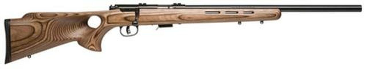 Savage 93R17 BTV, 17HMR, 21″ Heavy Barrel, Blued, Brown Laminated Thumbhole Stock, 5Rd, Detachable Box Magazine