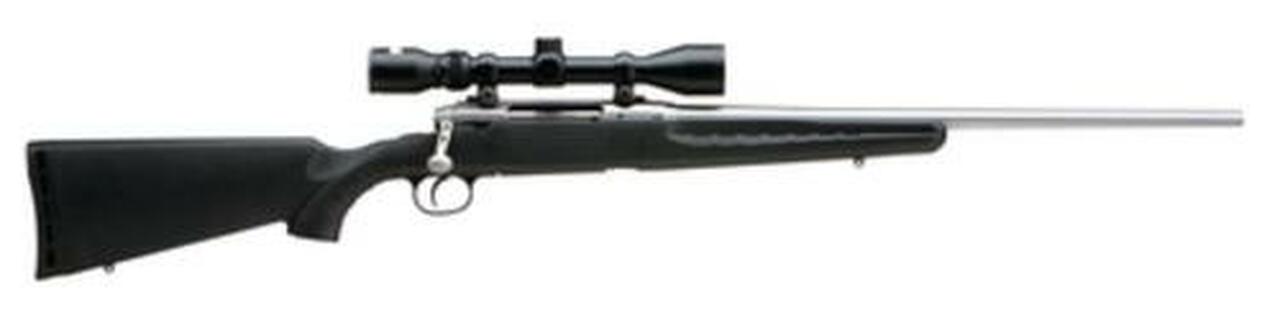Savage Axis XP 7mm-08 Rem, 22″ Stainless Steel Barrel, High Luster Finish, Black Synth. Stock, 4rds, Includes 3-9X40mm Scope, Mounted