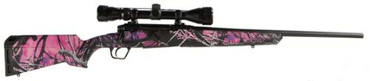 Savage Axis XP Camo Compact, 7MM-08, 20″ Barrel, Black Color, Muddy Girl Camo Polymer Stock, Weaver 3-9×40 Scope, 4Rd, Detachable Box Magazine