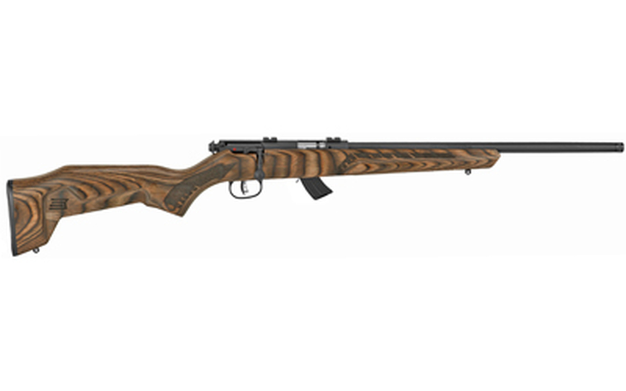 Savage Mark II 22LR, 18″ Barrel, Brown Finish, Laminate Stock, 2 Pc Weaver Base, 10rd