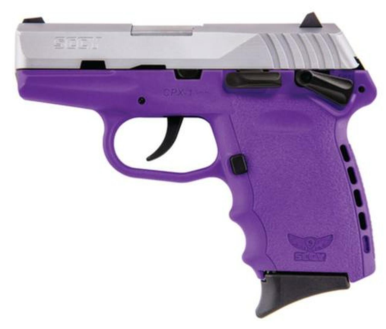 SCCY CPX-1 9mm 3″ Barrel Natural Satin SS Slide/Purple Frame 10rd Mag