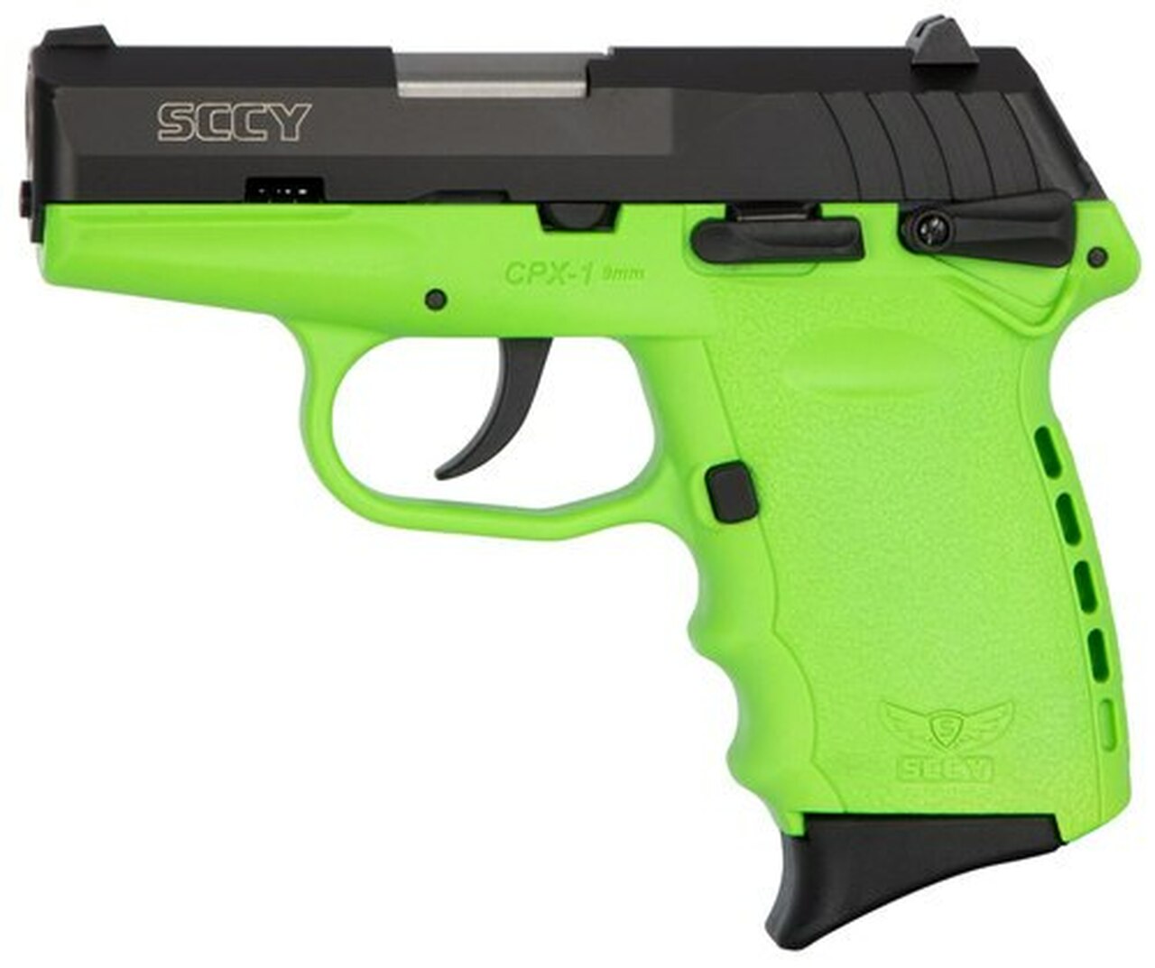 SCCY CPX-1 Carbon 9mm, 3.1″ Barrel, Lime Grip, Black Stainless Steel Slide, 10rd