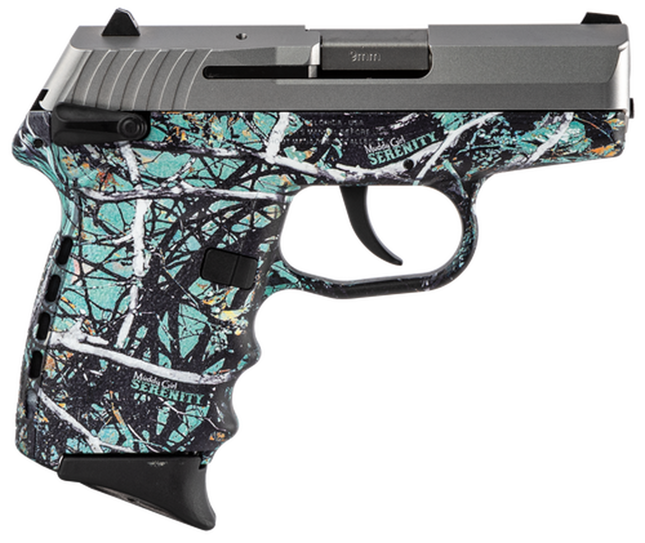 SCCY CPX-1 Carbon 9mm, 3.1″ Barrel, Muddy Girl Serenity Grip, Stainless Steel Slide, 10rd