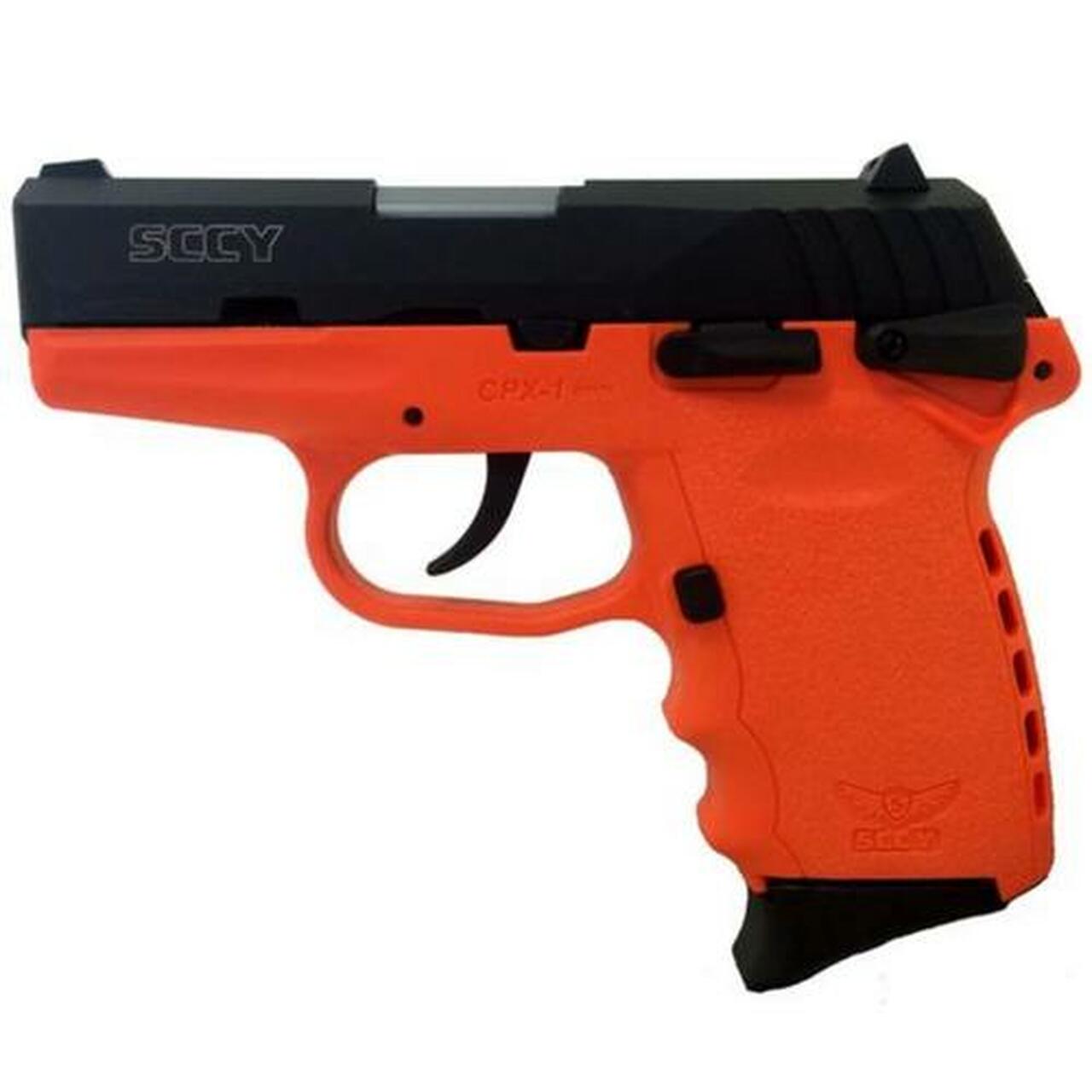 SCCY CPX-1 Pistol, 9mm, 3.1″, 10rd, Manual Safety, Orange Frame, Black Slide
