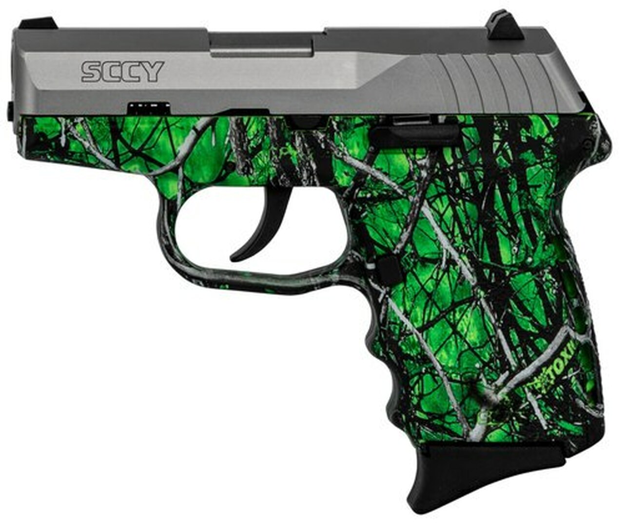 SCCY CPX-2 Carbon 9mm, 3.1″ Barrel, Moon Shine Toxic Camo Grip, Stainless Steel Slide, 10rd