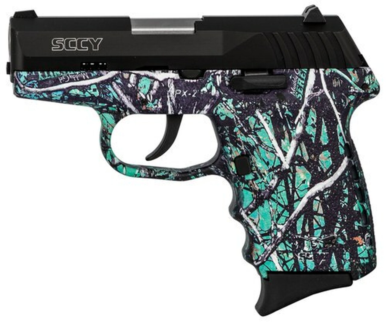 SCCY CPX-2 Carbon 9mm, 3.1″ Barrel, Muddy Girl Serenity Grip, Black Stainless Steel Slide, 10rd