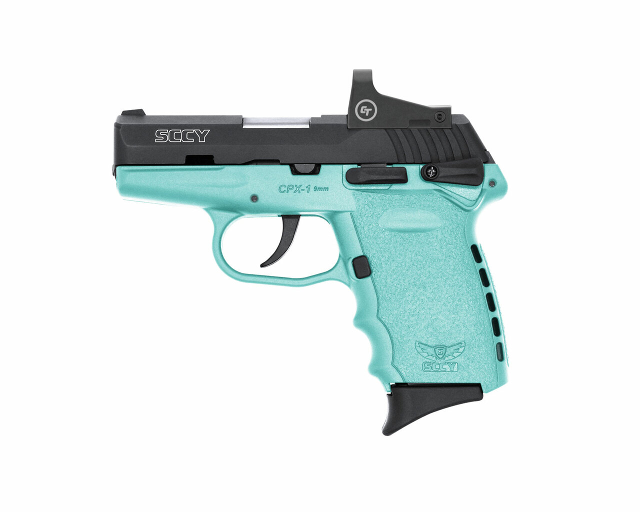 SCCY Industries CPX-1 RD 9mm 3.10″ 10+1 Black Nitride Stainless Steel Slide Robin Egg Blue Polymer Grip CTS-1500 Red Dot