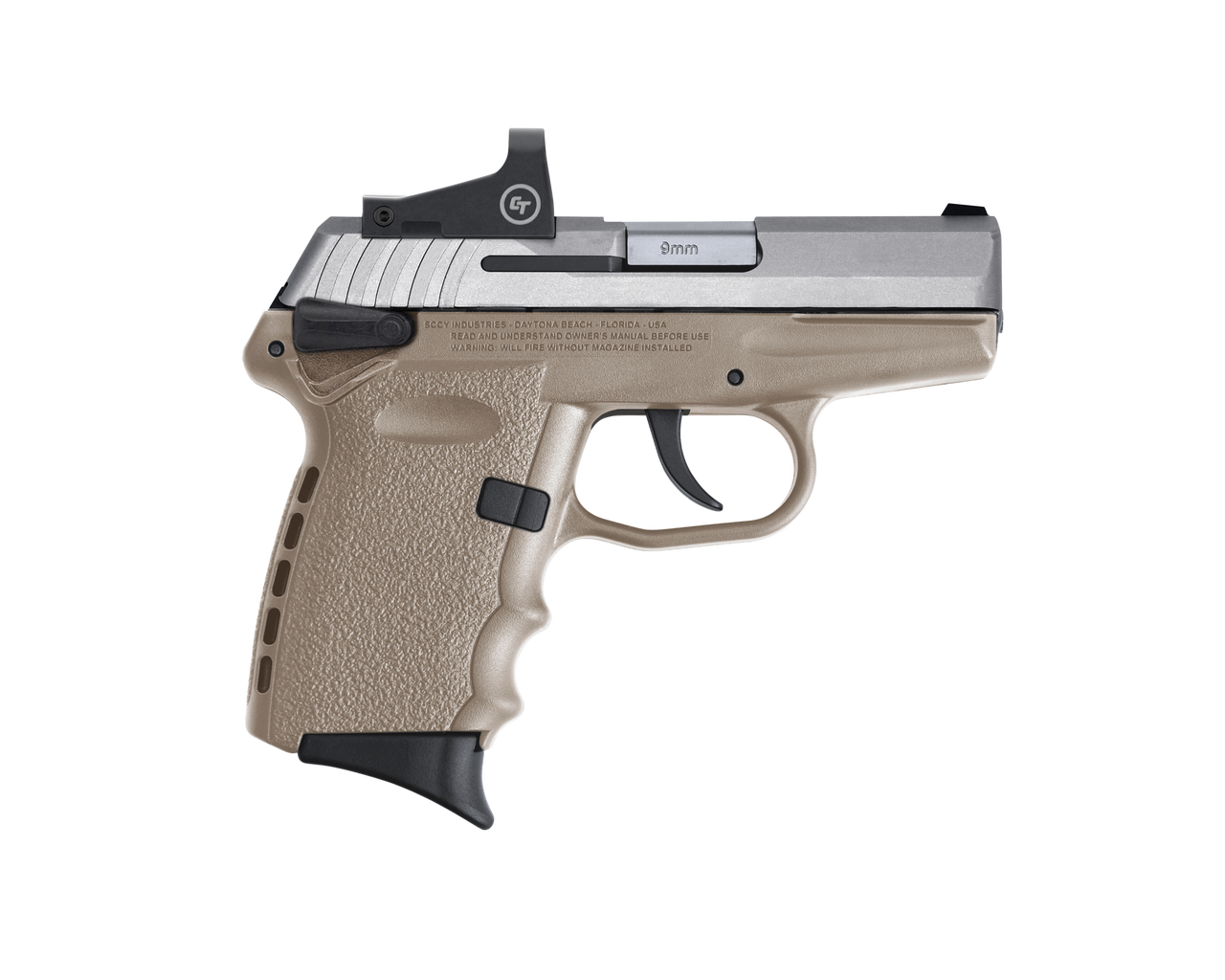 SCCY Industries CPX-1 RD DAO 9mm 3.10″, Stainless Slide Flat Dark Earth Polymer Frame/Grip Crimson Trace CTS-1500, 10 rd