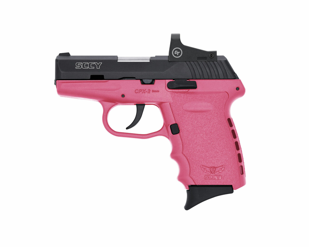 SCCY Industries CPX-2 RD 9mm 3.10″ 10+1 Black Nitride Stainless Steel Slide Pink Polymer Grip NMS CTS-1500 Red Dot