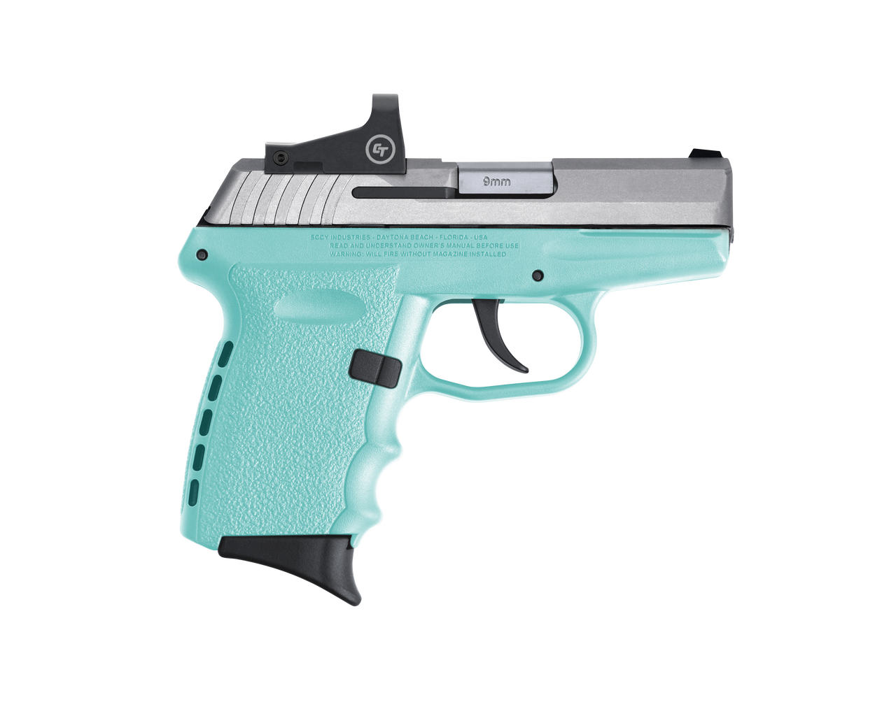 SCCY Industries CPX-2 RD 9mm, 3.10″ Barrel, Stainless Slide Robin Egg Blue Grip, NMS CTS-1500 Red Dot, 10rd