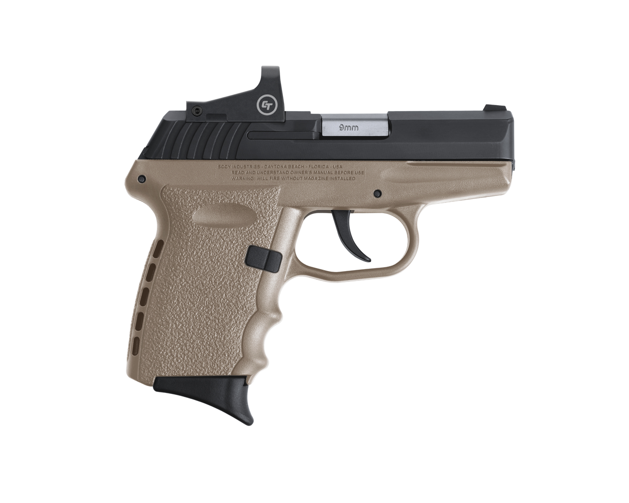 SCCY Industries CPX-2 RD DAO 9mm 3.10″, Black Slide Flat Dark Earth Polymer Frame/Grip Crimson Trace 1500 Red Dot No Manual Safety, 10 rd