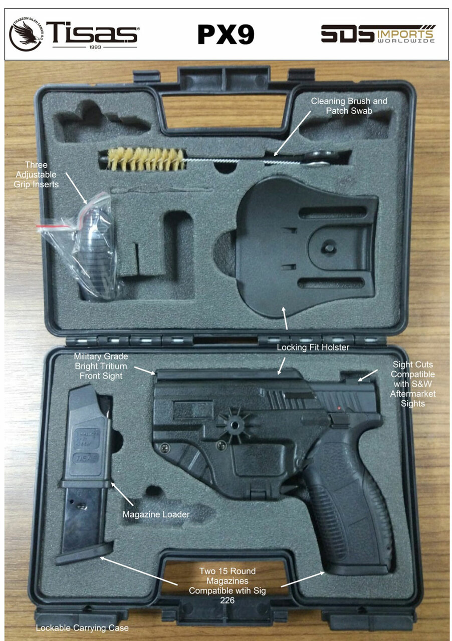 SDS Imports Zigana PX9 9mm 4.50″ 18+1 Black Melonite Steel Slide Black Interchangeable Backstrap Grip