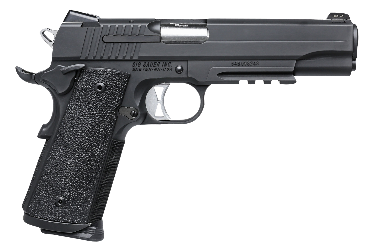SIG 1911 357 SIG 5IN TAC OPS BLK SAO Siglite Ergo XT Grip (4) 8RD Steel MAG Rail