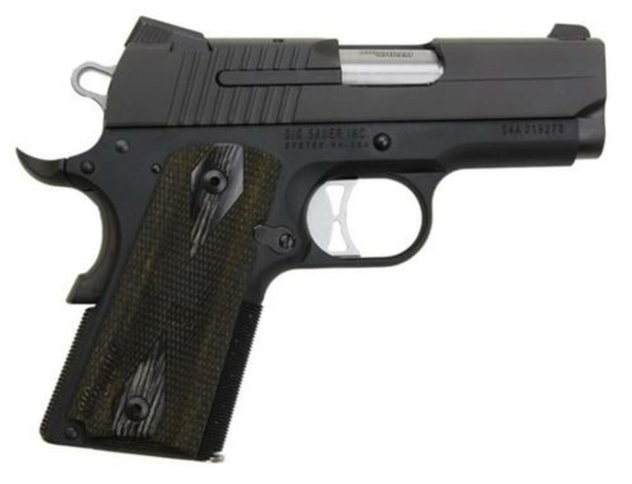 Sig 1911 45 ACP 3.3In Nitron Black SAO Siglite Blackwood Grip (2) 7RD Steel MAG