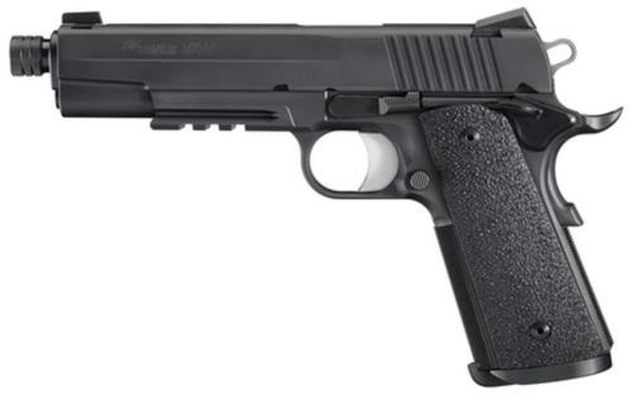 Sig 1911 45 ACP 5.6In TAC OPS Black SAO Siglite Ergo XT Grip (4) 8RD Steel MAG Rail Threaded (.578X28 RH)