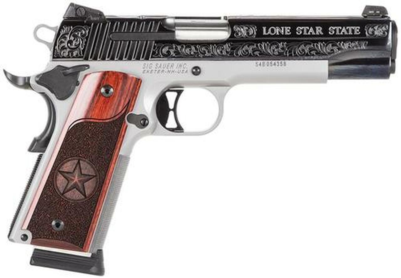 SiG 1911, 45 ACP, 5″ Barrel, 8rd, Texas Silver Engraved