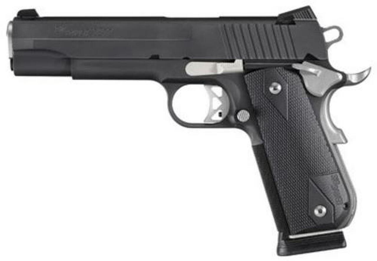 Sig 1911 45 ACP, 5″ Barrel, Nightmare Black SAO Siglite Black G10 Grip (2) 8RD Steel MAG Fastback