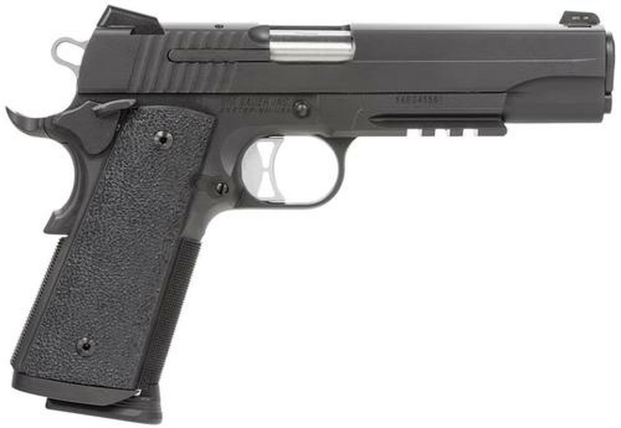 Sig 1911 45 ACP, 5″ Barrel, TAC OPS Black SAO Siglite Ergo XT Grip (4) 8RD Steel MAG Rail