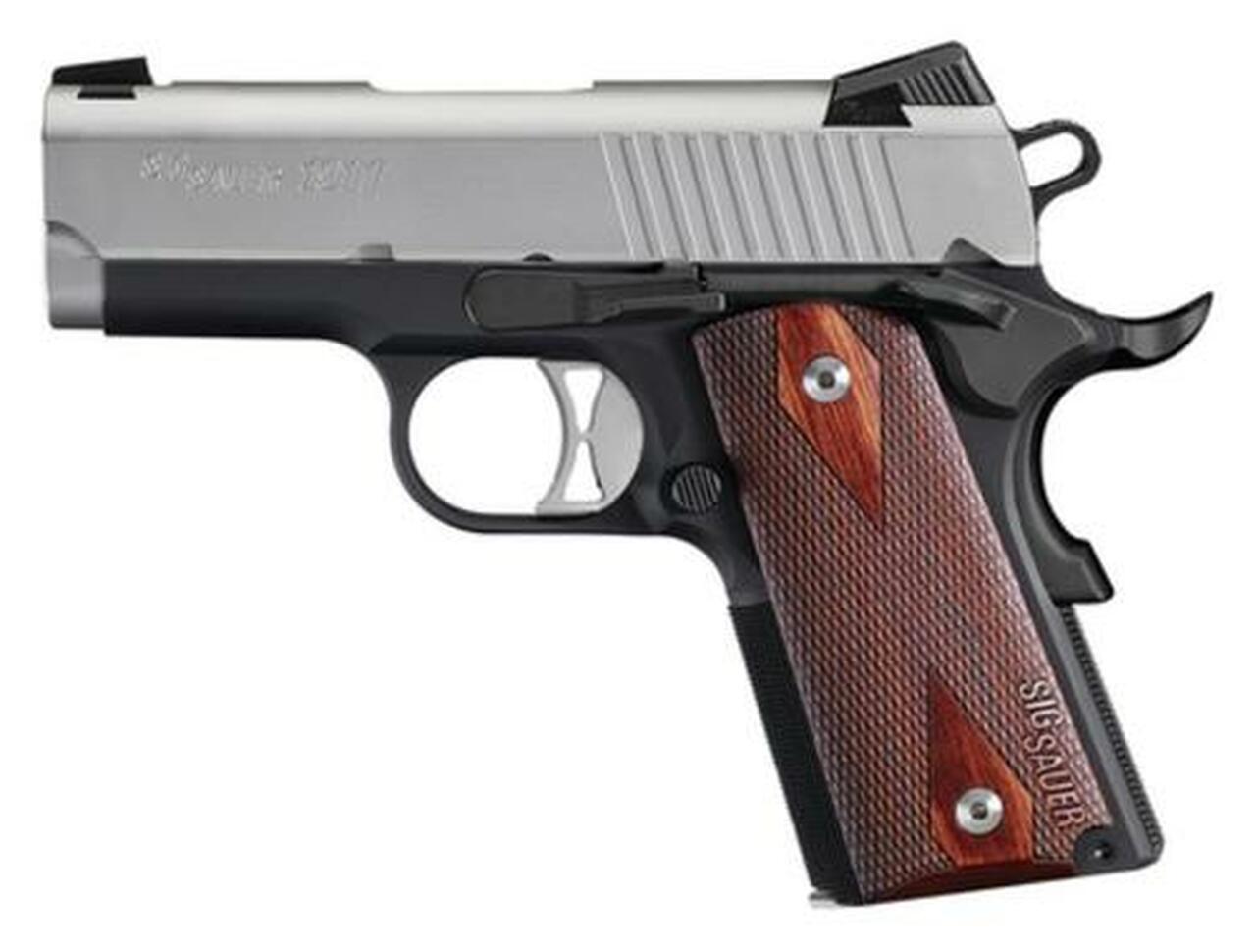 Sig 1911 Ultra Compact Single 9mm, 3.3″, Rosewood Grip, Black Nitron Stainless, 8rd, *MA Compliant*