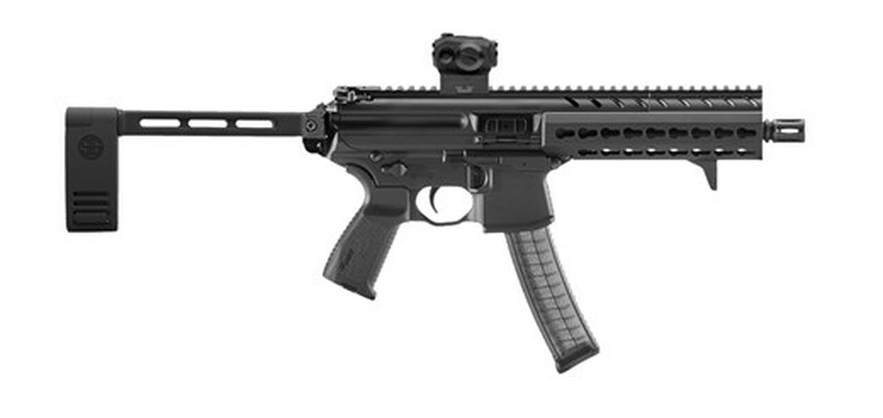 Sig MPX AR-15 Pistol, SIG Red Dot Sight 9mm 8″ Barrel KeyMod Rail, Black, Pivoting Brace 30rd Mag