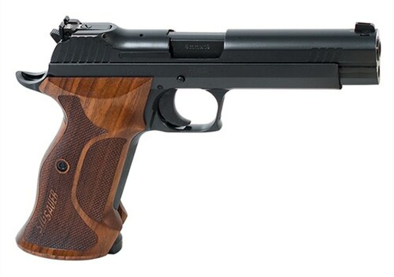 Sig P210 Target Single 9mm, 5″, Walnut Grip, Black Nitron Stainless Steel, 8rd