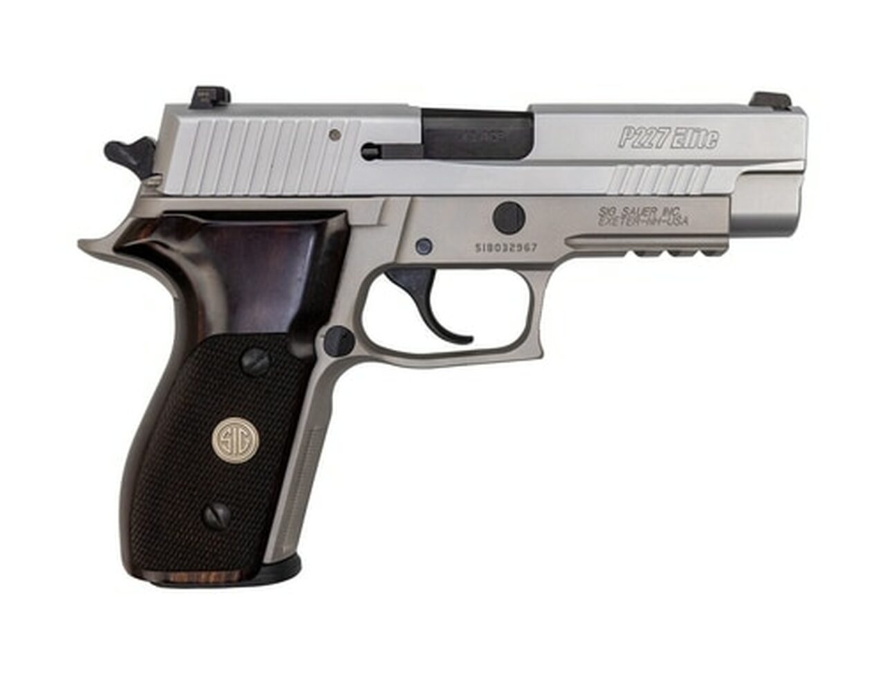 Sig P227 AS Elite .45 ACP, Used, 4.4″ Barrel, Stainless, SigLite, Wood Grips, 10rd