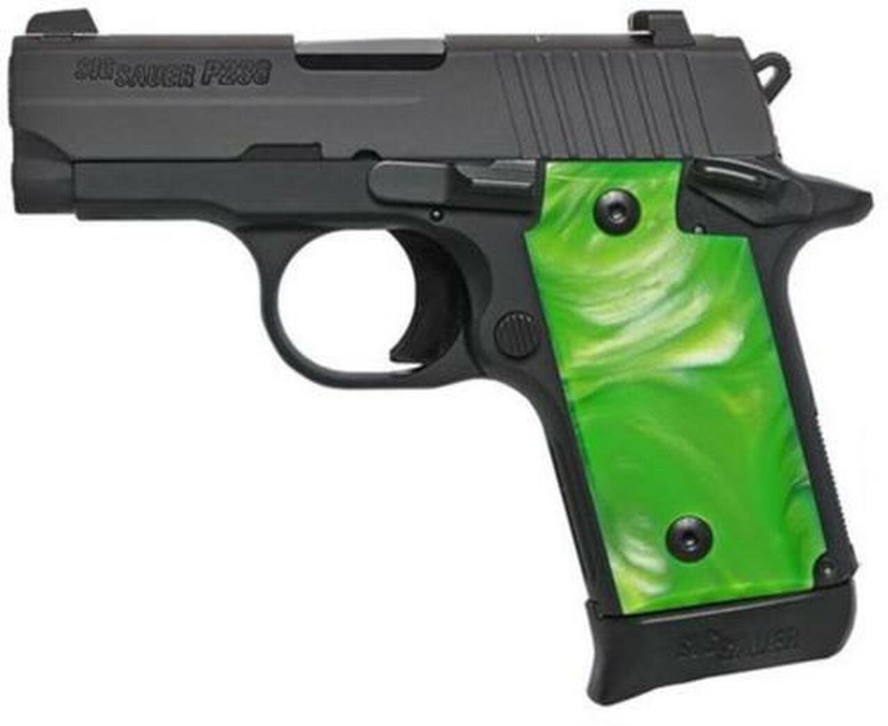 Sig P238 .380 ACP, 2.7″, Green Pearl Grips, Black, Night Sights, 6rd