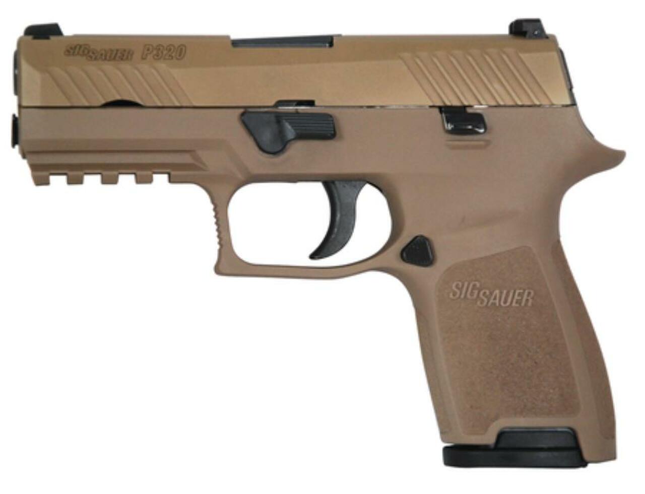 Sig P320 357 Sig 3.9″, Flat Dark Earth Striker Siglite Modular Polymer Grip (2) 13Rd Steel MAG Rail