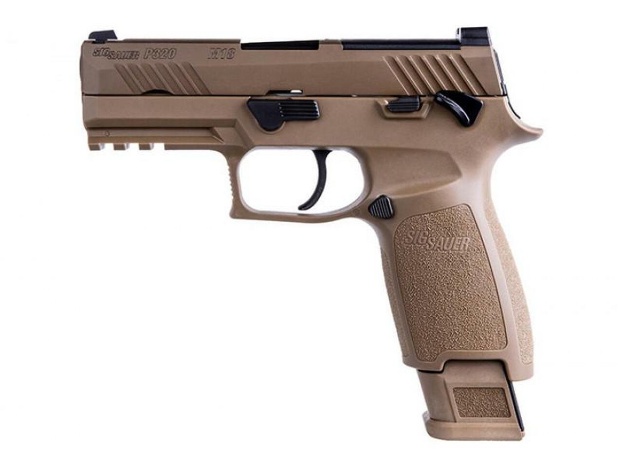 Sig P320 M18, Striker Fired, 9mm, 3.9″ Barrel, Polymer Frame, Coyote Finish, DP Pro Plate, Manual Safety, Night Sights, 1-17Rd Magazine & 2-21Rd Magazines