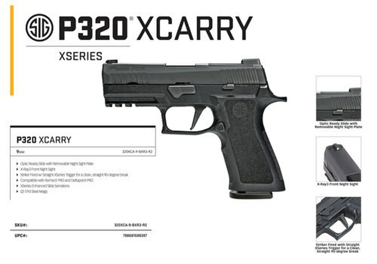 Sig P320 X-Compact 9MM, 3.6″ Barrel, Night Sights, Black, 15Rd, 2 Magazines