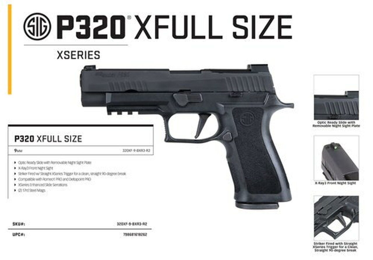 Sig P320 X Full Size 9mm, 4.70″ Barrel, X-Ray3/Night Sights, Black, 17rd